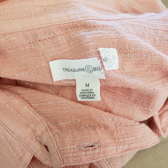 Treasure and Bond short sleeve button up metallic thread shirt M - Picture 4 of 4